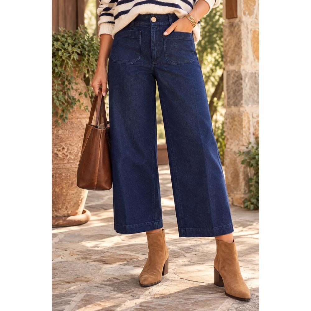 Maeve Anthropologie The Colette Wide Leg Metallic Denim Pants Blue 25 OB1646694